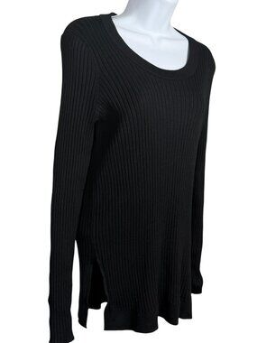 Athleta Lincoln Park Ribbed Tunic Sweater M Black Scoop Neck Side Slit